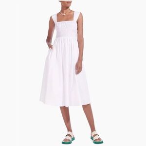 Staud White Smocked Midi Dress - Size Small - Like New